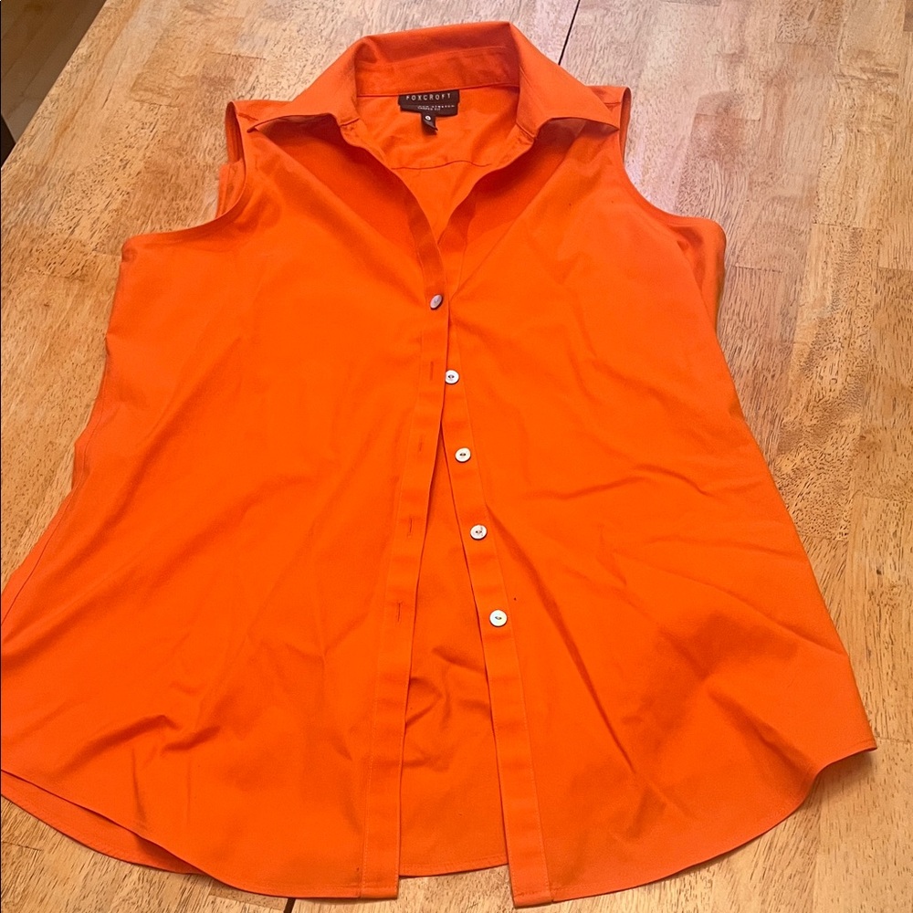 Foxcroft Bright Orange Sleeveless Button Down Shirt